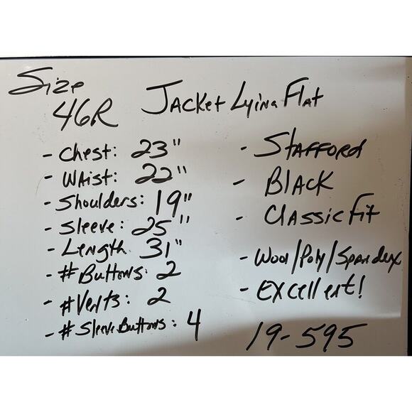 Stafford 46R Mens Basic Black Classic Blazer Sport Suit Jacket Separate - Picture 9 of 15